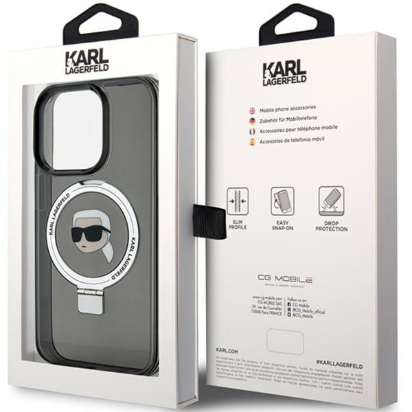 Ovitek MagSafe za Apple iPhone 15 Pro, Karl Lagerfeld, Ring Stand Karl's Head, črn