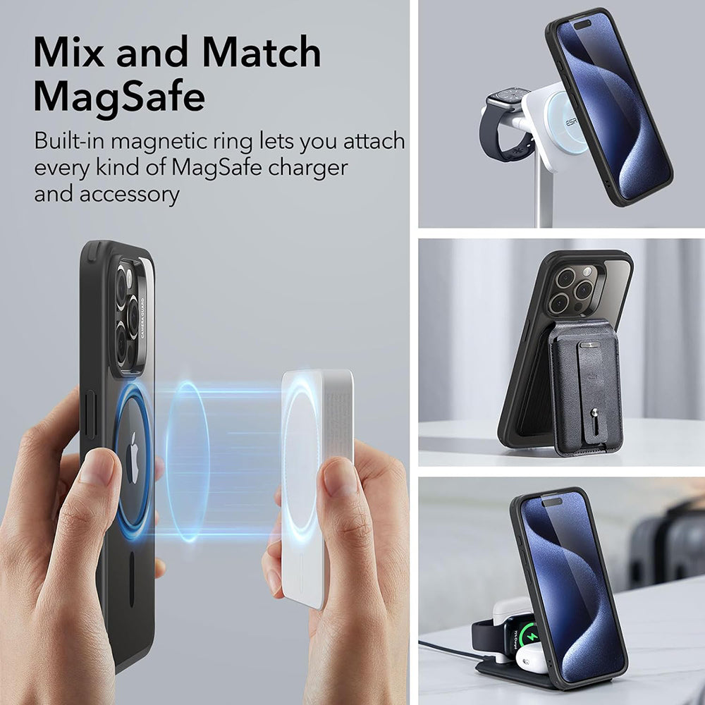 MagSafe Case for Apple iPhone 15 Pro Max, ESR, Classic Hybrid, Black Transparent