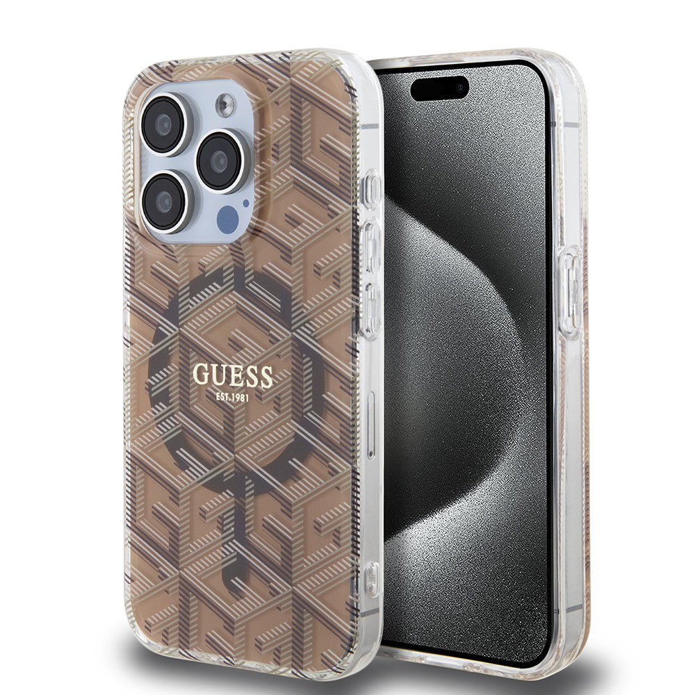 Ovitek MagSafe za Apple iPhone 15 Pro Max, Guess, IML Gcube, rjava
