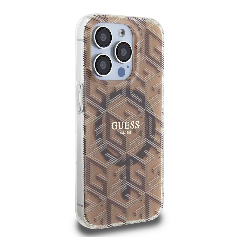 Ovitek MagSafe za Apple iPhone 15 Pro Max, Guess, IML Gcube, rjava