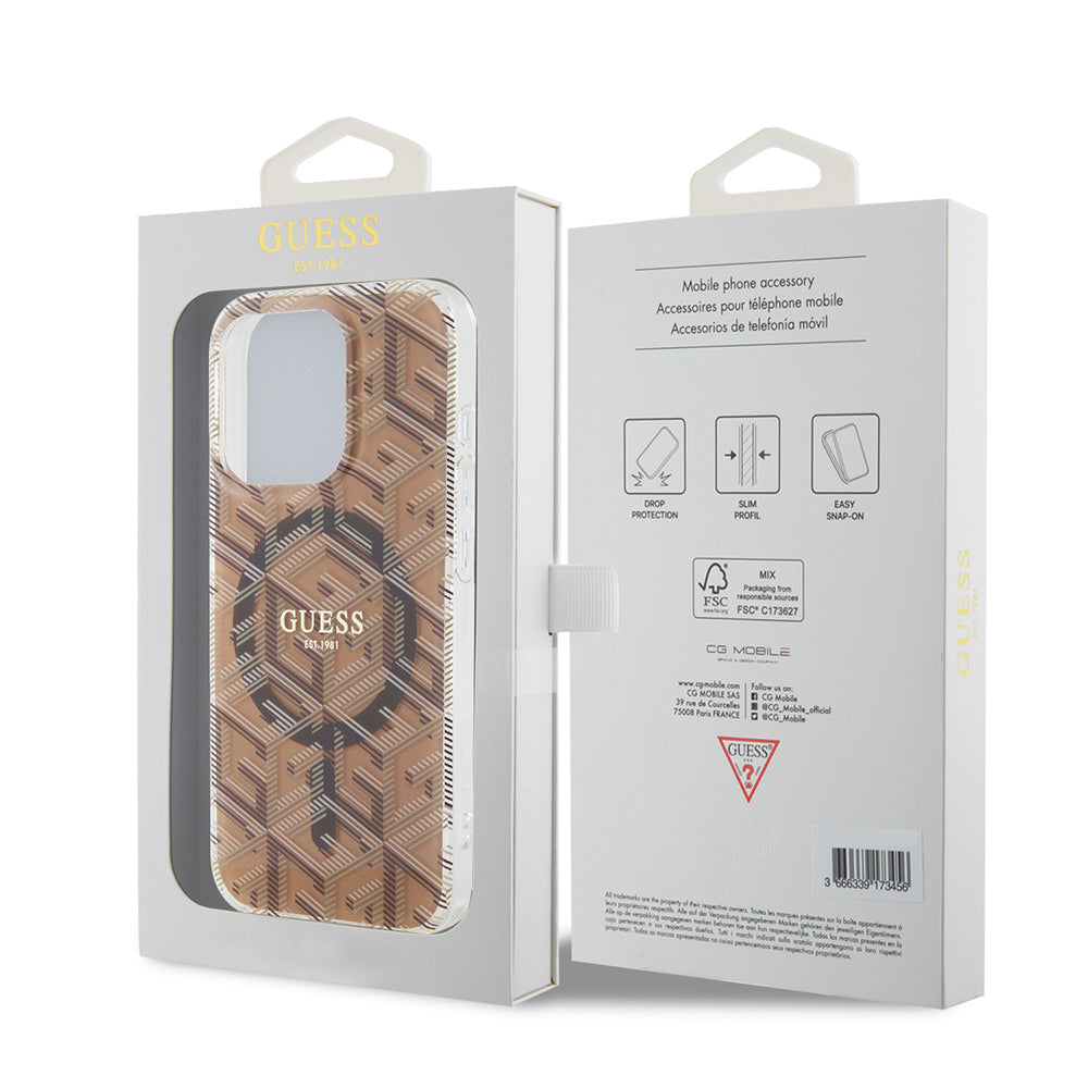 Ovitek MagSafe za Apple iPhone 15 Pro Max, Guess, IML Gcube, rjava
