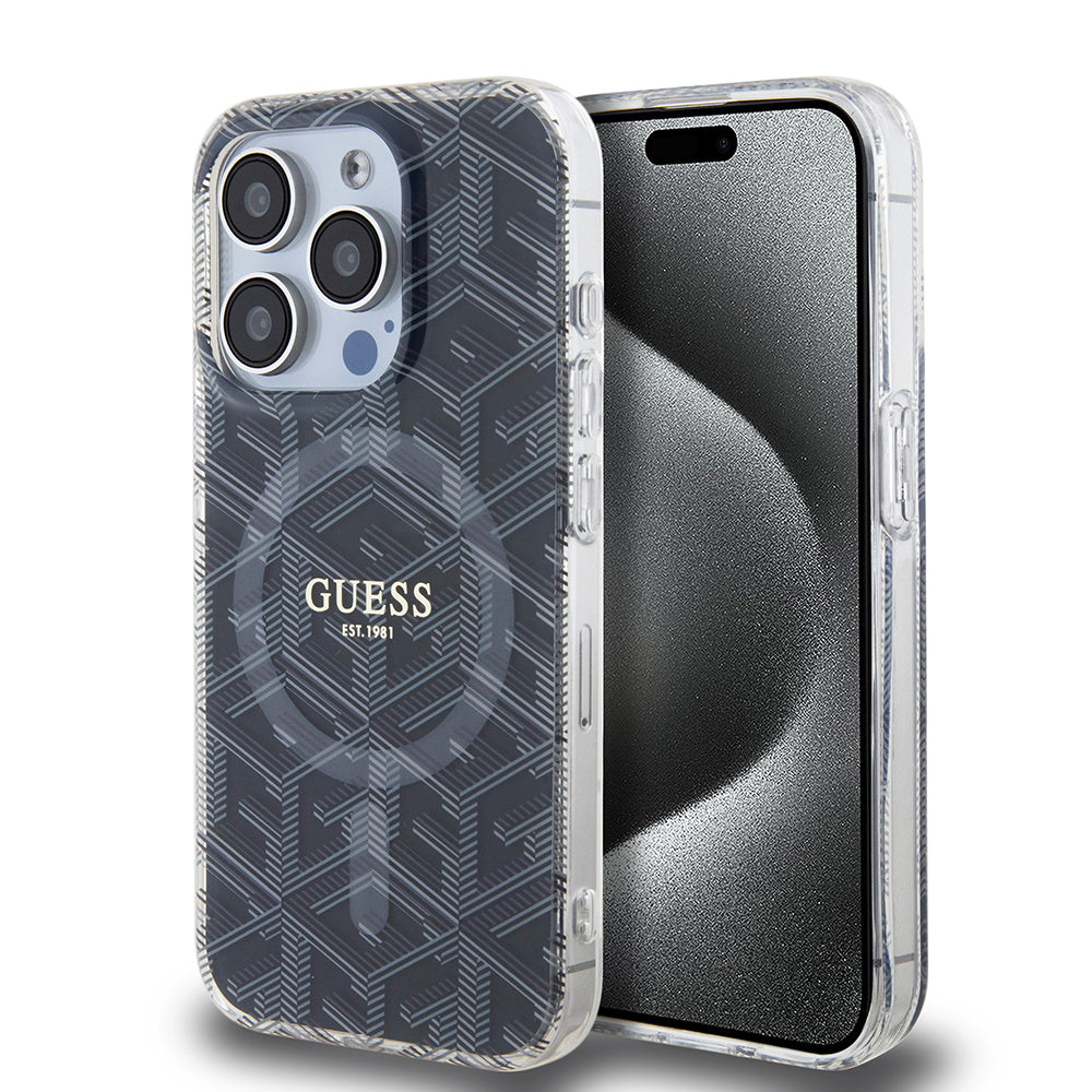 Ovitek MagSafe za Apple iPhone 15 Pro Max, Guess, IML Gcube, Črn
