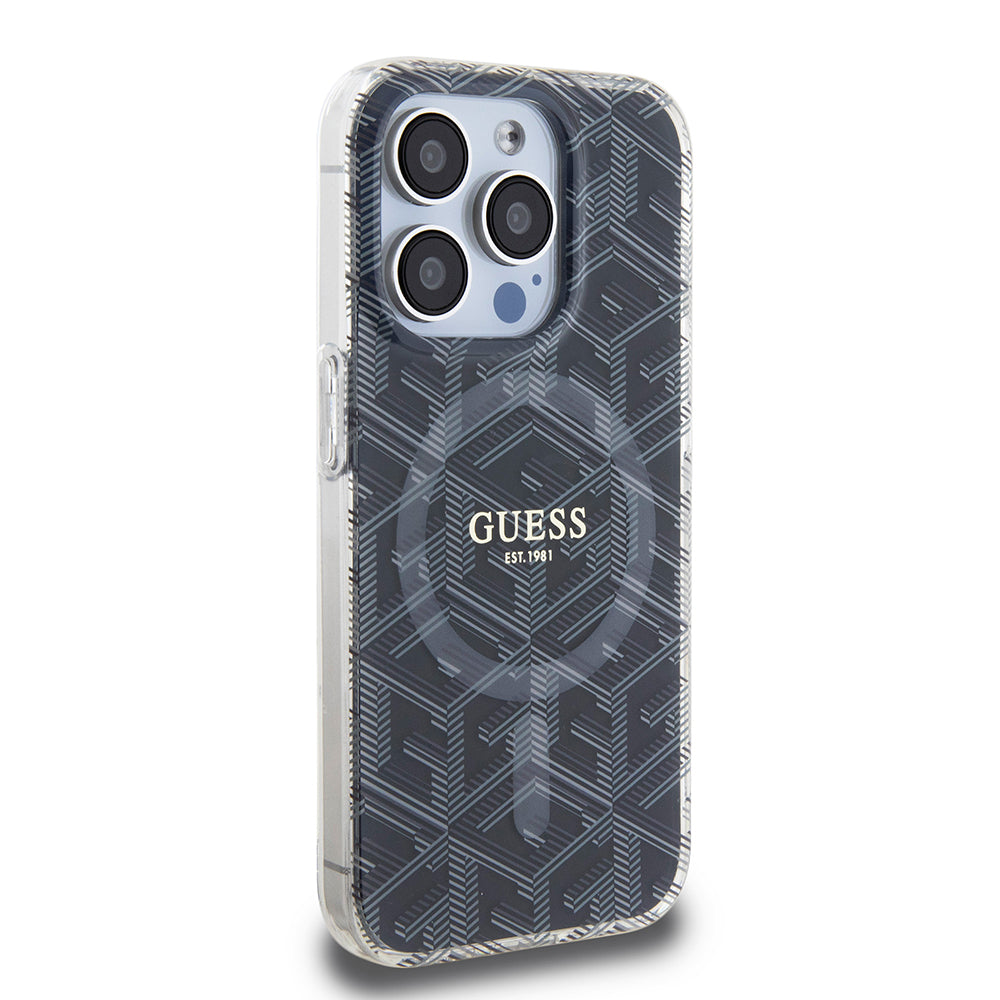 Ovitek MagSafe za Apple iPhone 15 Pro Max, Guess, IML Gcube, Črn