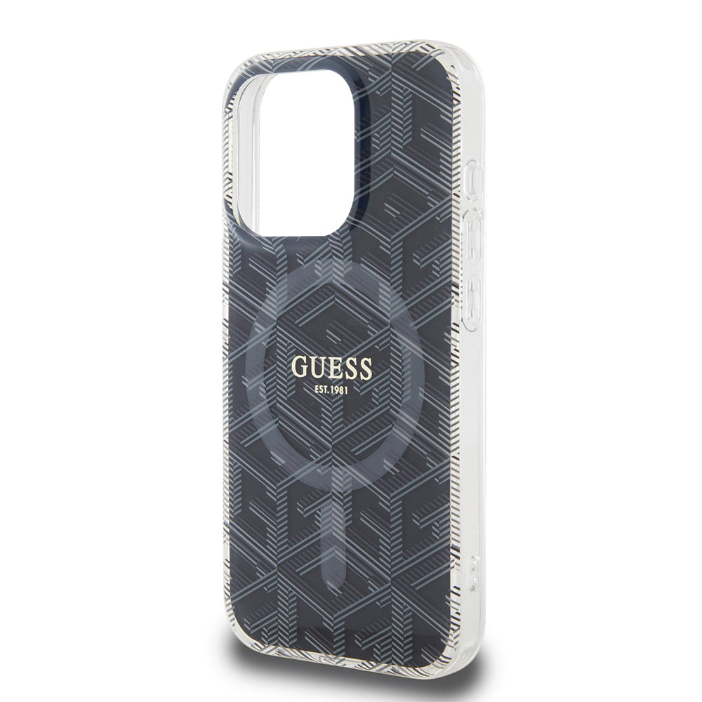 Ovitek MagSafe za Apple iPhone 15 Pro Max, Guess, IML Gcube, Črn