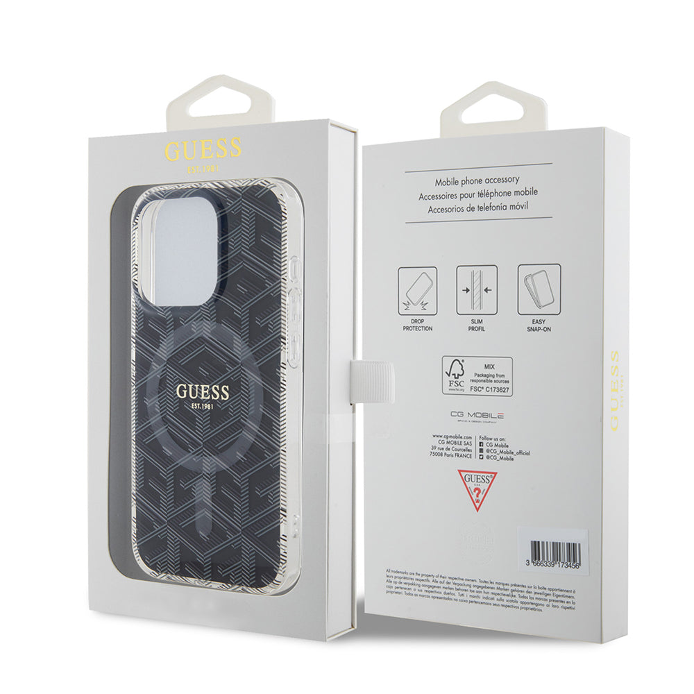 Ovitek MagSafe za Apple iPhone 15 Pro Max, Guess, IML Gcube, Črn