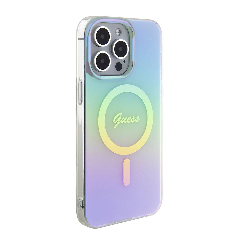 MagSafe Case for Apple iPhone 15 Pro Max, Guess, IML Iridescent, Turquoise