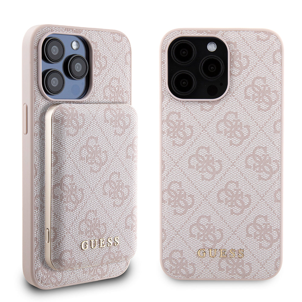 Ovitek MagSafe za Apple iPhone 15 Pro Max, Guess, Powerbank 4G Metal Logo, Roza