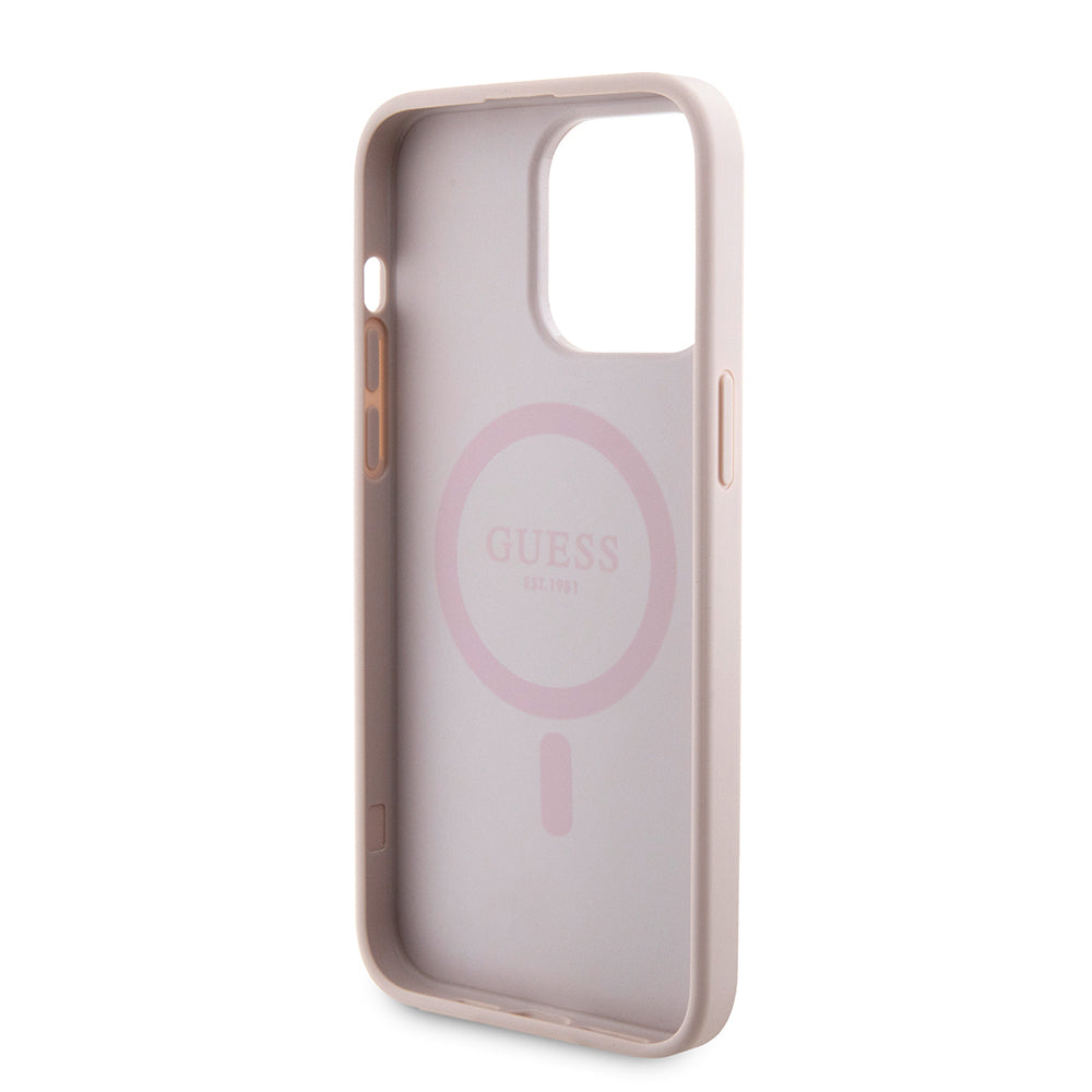 Ovitek MagSafe za Apple iPhone 15 Pro Max, Guess, Powerbank 4G Metal Logo, Roza
