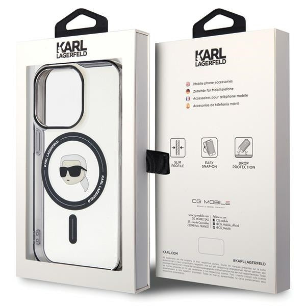 Ovitek MagSafe za Apple iPhone 15 Pro Max, Karl Lagerfeld, IML Karl's Head, Prozoren