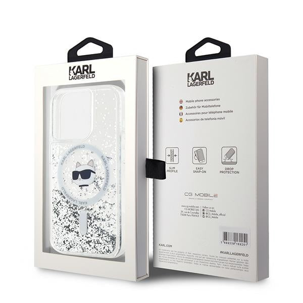 MagSafe Case for Apple iPhone 15 Pro Max, Karl Lagerfeld, Liquid Glitter Choupette Head, Transparent