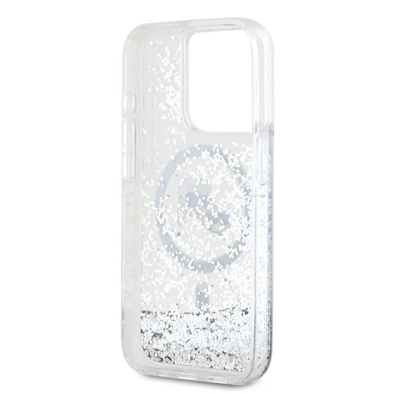 Ovitek MagSafe za Apple iPhone 15 Pro Max, Karl Lagerfeld, Liquid Glitter Karl & Choupette's Heads, Prozoren