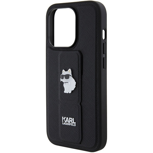 Ovitek MagSafe za Apple iPhone 15 Pro Max, Karl Lagerfeld, Saffiano Gripstand Choupette, črn.