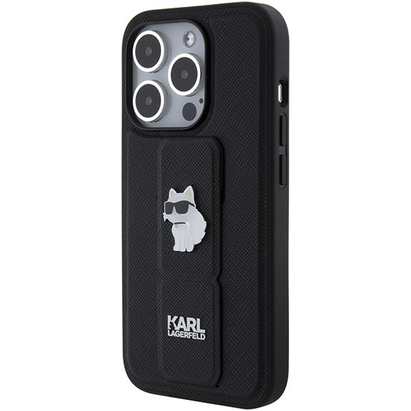 Ovitek MagSafe za Apple iPhone 15 Pro Max, Karl Lagerfeld, Saffiano Gripstand Choupette, črn.