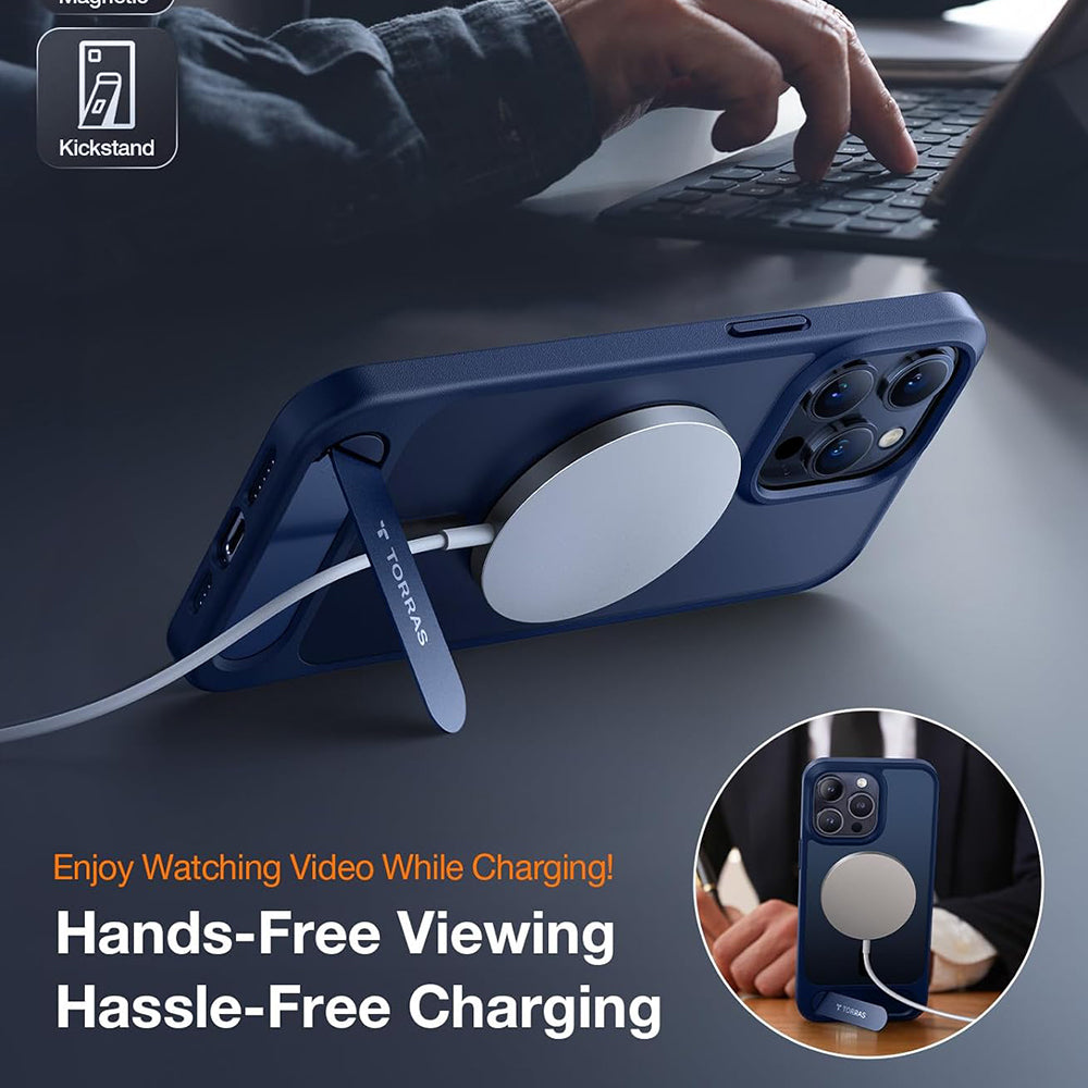 Ovitek MagSafe za Apple iPhone 15 Pro Max, Torras, Pstand, Mornarsko modra