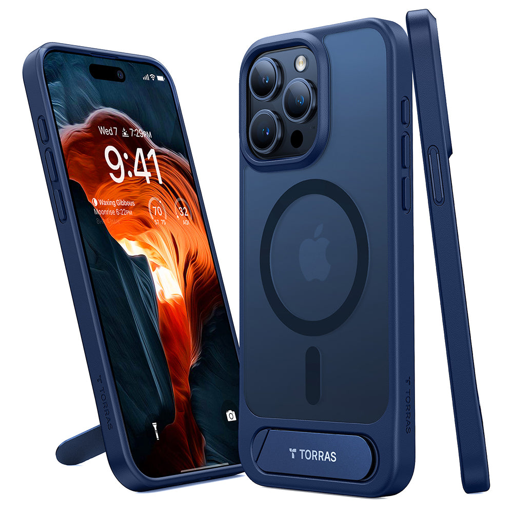 Ovitek MagSafe za Apple iPhone 15 Pro Max, Torras, Pstand, Mornarsko modra