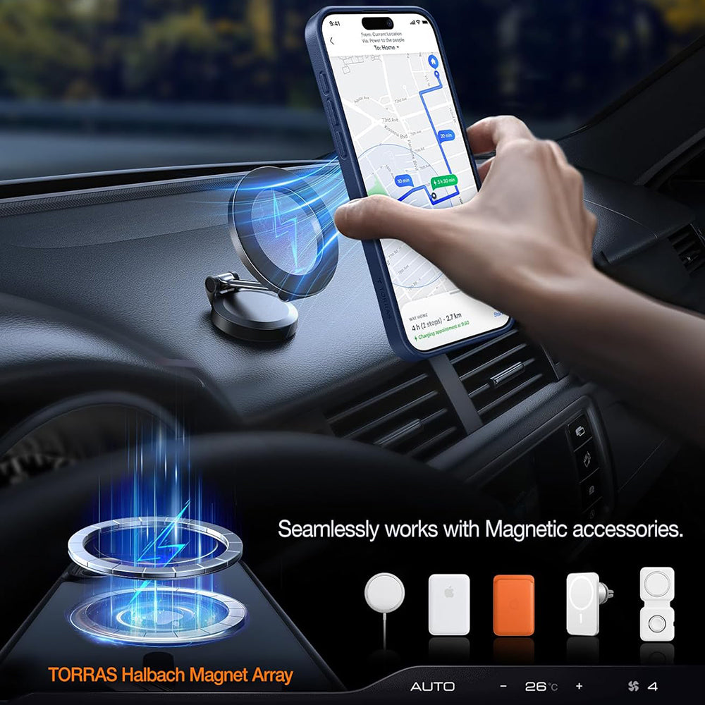 Ovitek MagSafe za Apple iPhone 15 Pro Max, Torras, Pstand, Mornarsko modra