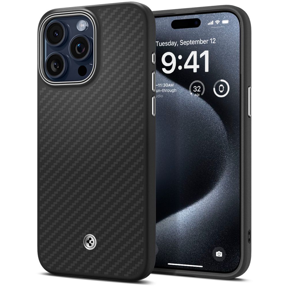 MagSafe Case for Apple iPhone 15 Pro, Spigen, Enzo Aramid, Matte Black