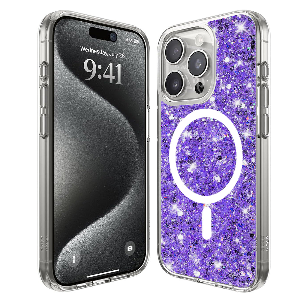 Ovitek MagSafe za Apple iPhone 15 Pro, Techsuit, Sparkly Glitter, Vijoličen