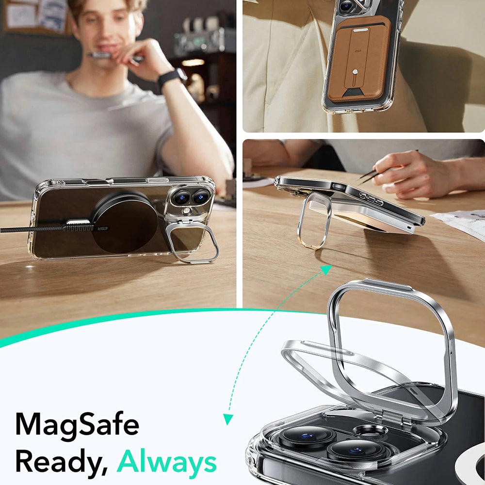 MagSafe Case for Apple iPhone 16, ESR, Classic Hybrid Kickstand, Black Transparent