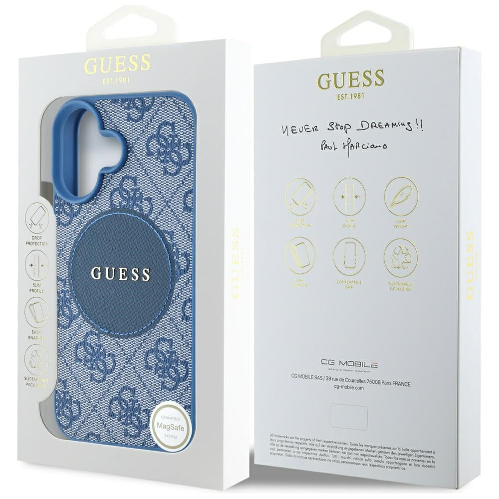 Ovitek MagSafe za Apple iPhone 16, Guess, 4G Circle Classic Logo, Modra