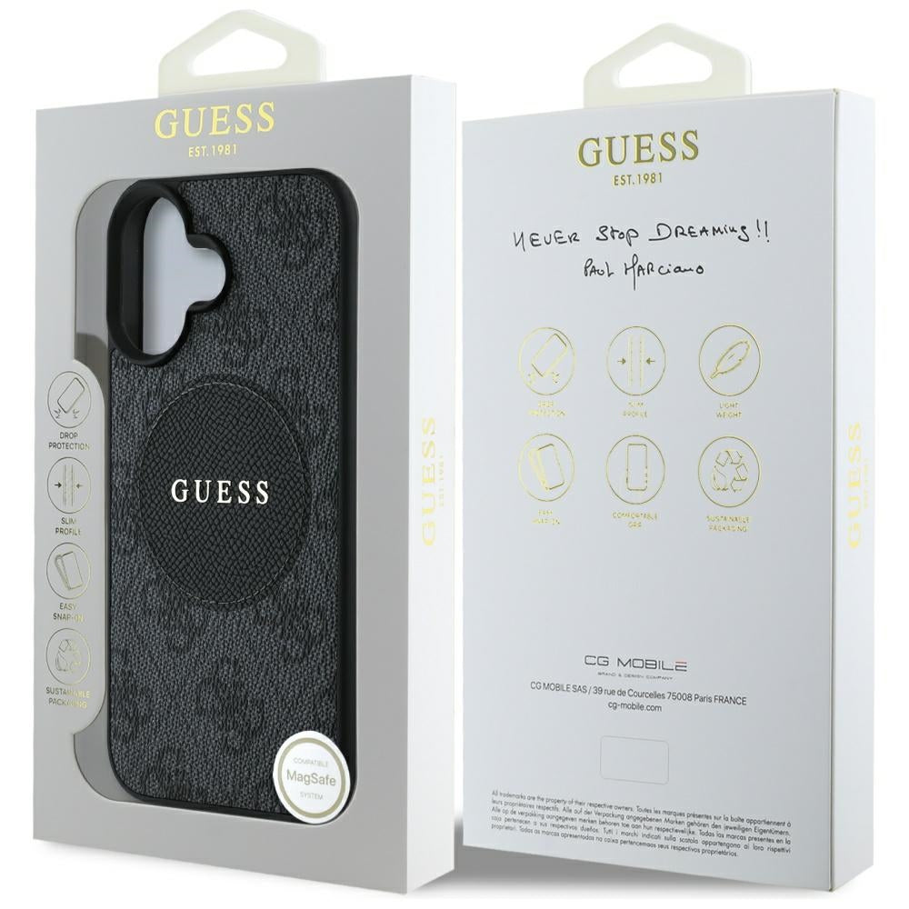MagSafe ovitek za Apple iPhone 16, Guess, 4G Circle Classic Logo, črn