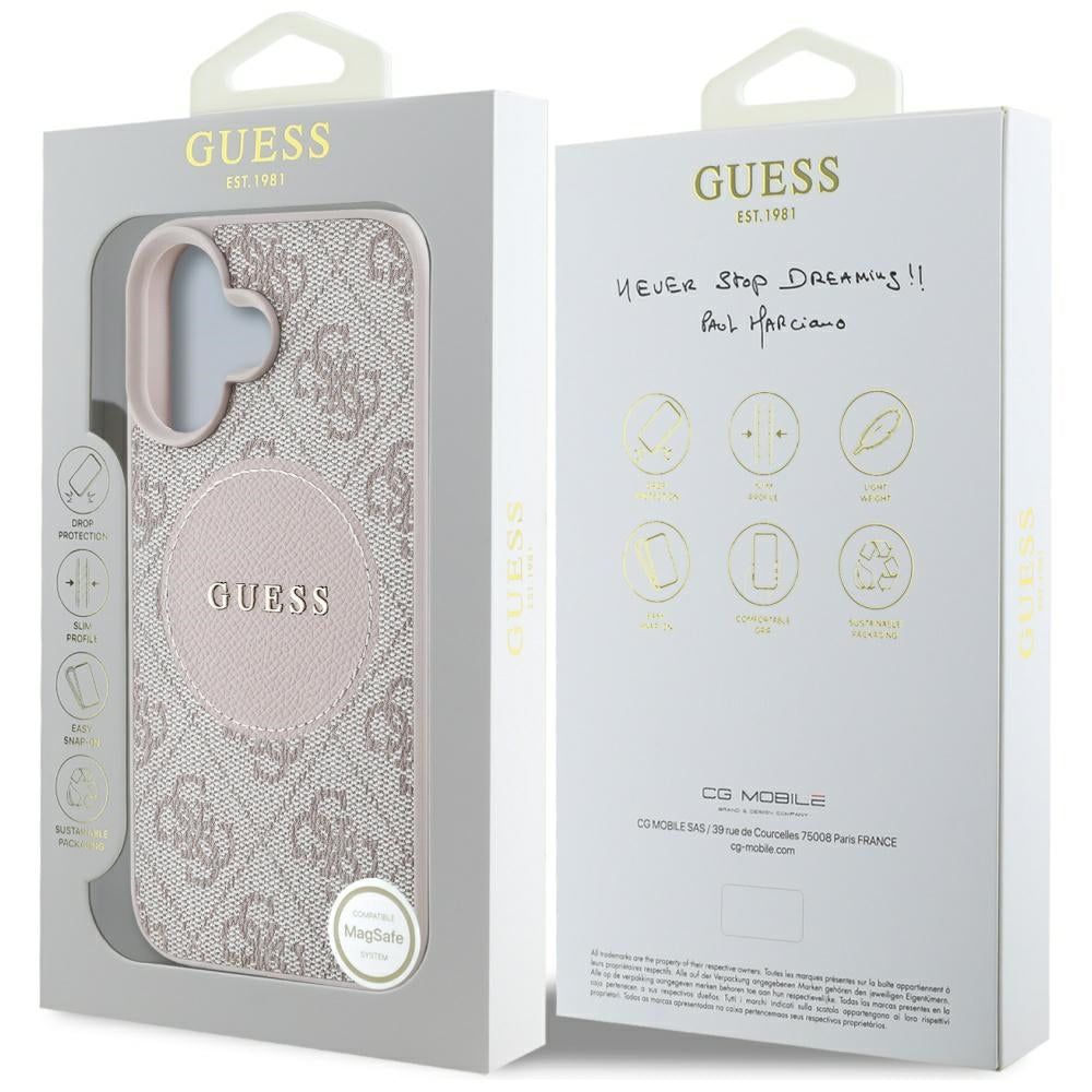 Ovitek MagSafe za Apple iPhone 16, Guess, 4G Circle Classic Logo, Roza