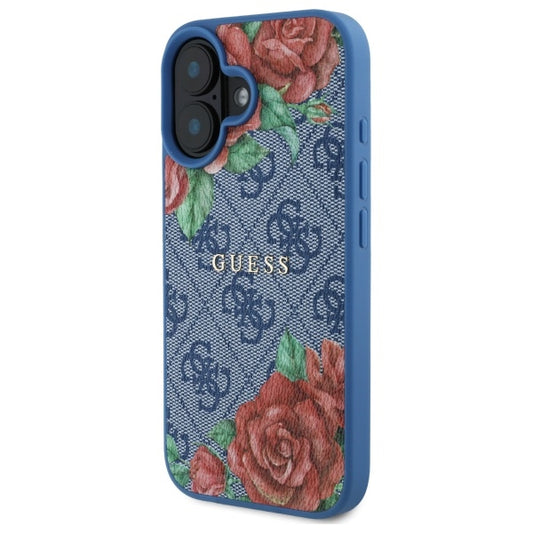 MagSafe ovitek za Apple iPhone 16, Guess, 4G Flowers Print, Modra