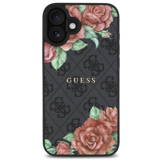 MagSafe ovitek za Apple iPhone 16, Guess, 4G Flowers Print, črn