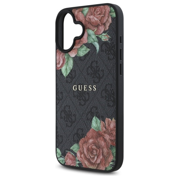 MagSafe ovitek za Apple iPhone 16, Guess, 4G Flowers Print, črn