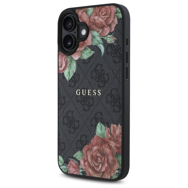 MagSafe ovitek za Apple iPhone 16, Guess, 4G Flowers Print, črn