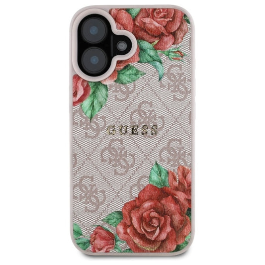 MagSafe ovitek za Apple iPhone 16, Guess, 4G Flowers Print, Roza