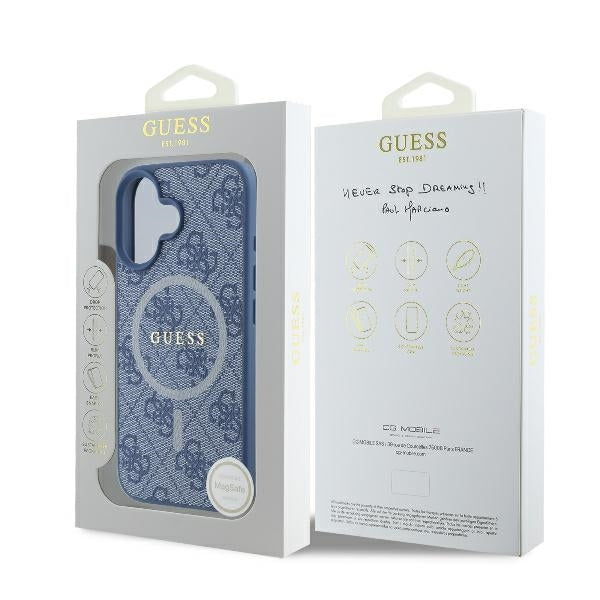 Ovitek MagSafe za Apple iPhone 16, Guess, 4G Ring Classic Logo, Modra