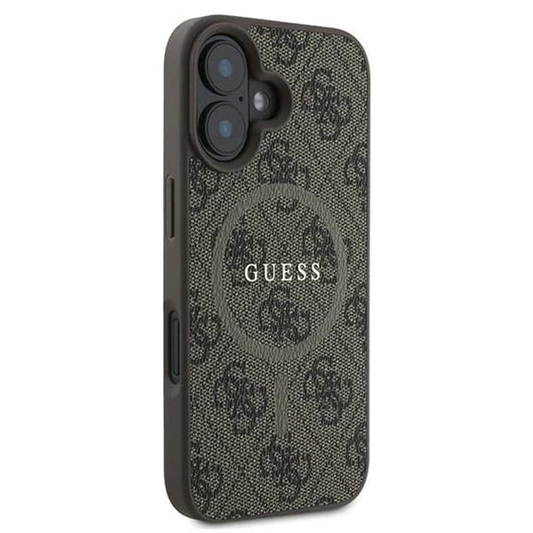 MagSafe ovitek za Apple iPhone 16, Guess, 4G Ring Classic Logo, rjava