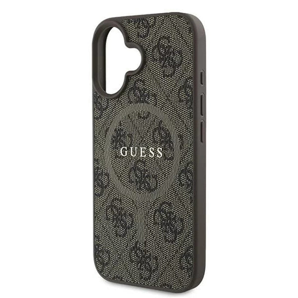 MagSafe ovitek za Apple iPhone 16, Guess, 4G Ring Classic Logo, rjava