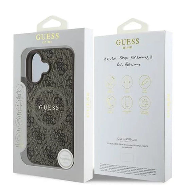 MagSafe ovitek za Apple iPhone 16, Guess, 4G Ring Classic Logo, rjava