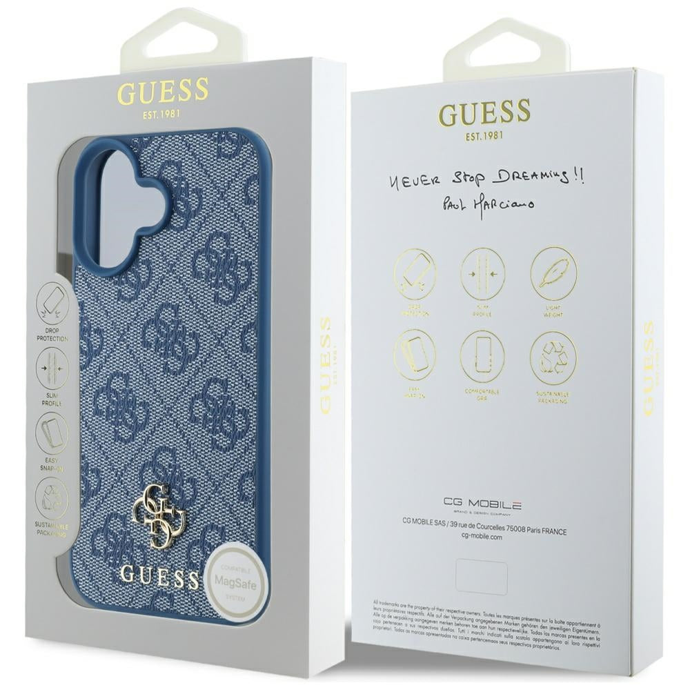 Ovitek MagSafe za Apple iPhone 16, Guess, 4G Small and Classic Logo, Modra