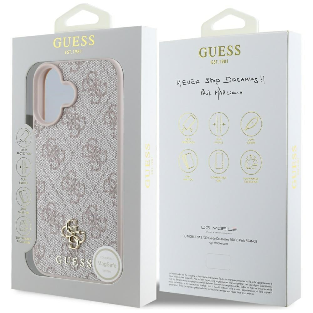Ovitek MagSafe za Apple iPhone 16, Guess, 4G Small and Classic Logo, Roza
