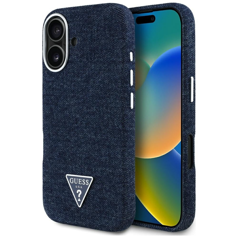 Ovitek MagSafe za Apple iPhone 16, Guess, Denim Triangle Logo, Modra