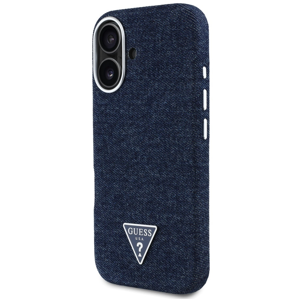 Ovitek MagSafe za Apple iPhone 16, Guess, Denim Triangle Logo, Modra