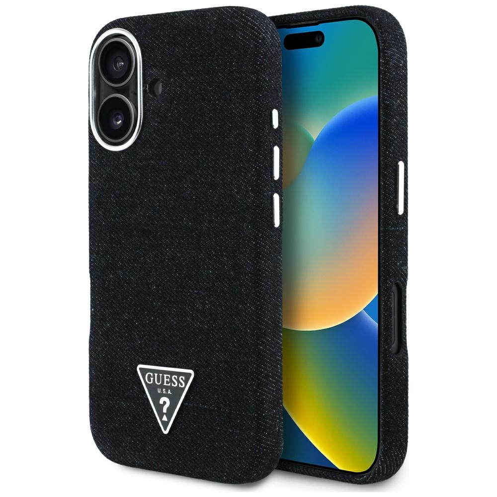 Ovitek MagSafe za Apple iPhone 16, Guess, Denim Triangle Logo, Črn