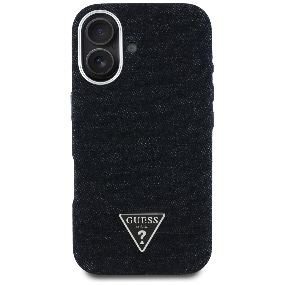 Ovitek MagSafe za Apple iPhone 16, Guess, Denim Triangle Logo, Črn