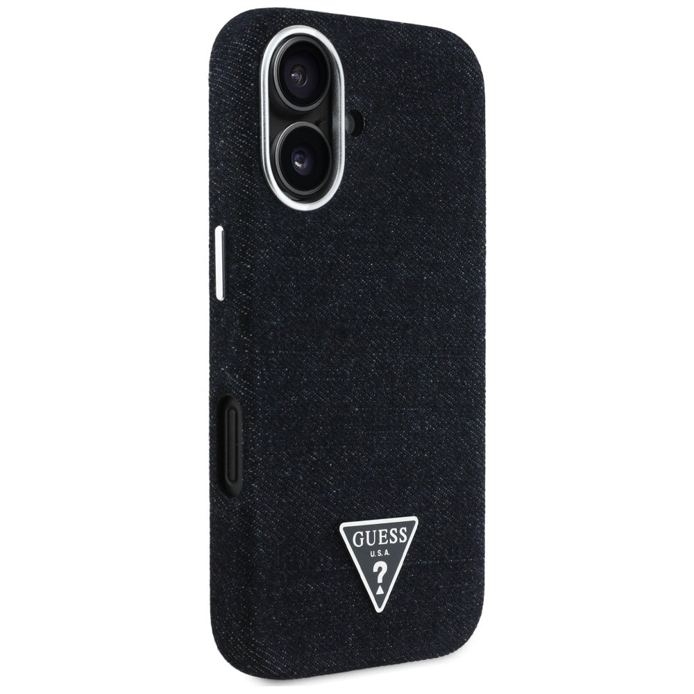 Ovitek MagSafe za Apple iPhone 16, Guess, Denim Triangle Logo, Črn