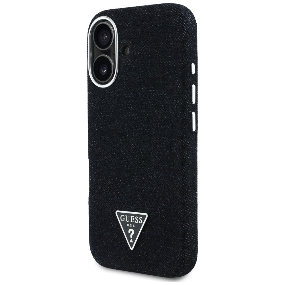 Ovitek MagSafe za Apple iPhone 16, Guess, Denim Triangle Logo, Črn