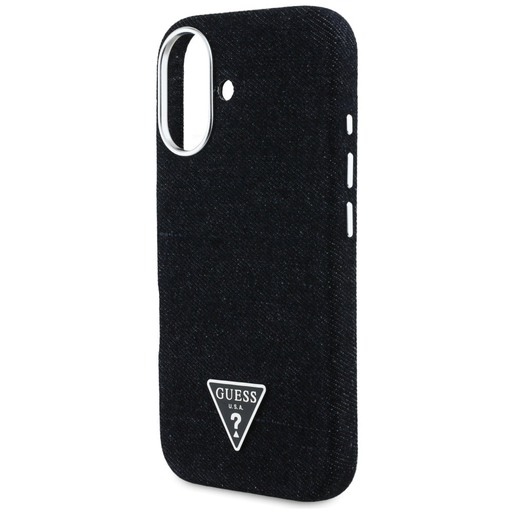 Ovitek MagSafe za Apple iPhone 16, Guess, Denim Triangle Logo, Črn