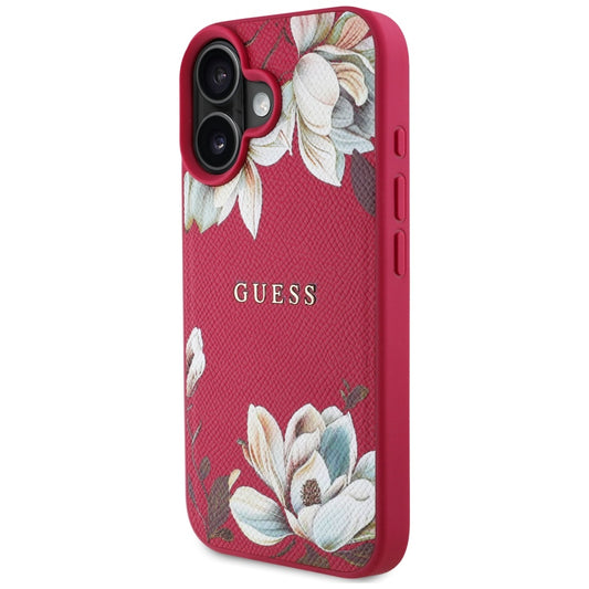 Ovitek MagSafe za Apple iPhone 16, Guess, Grained Flowers, Fuksija
