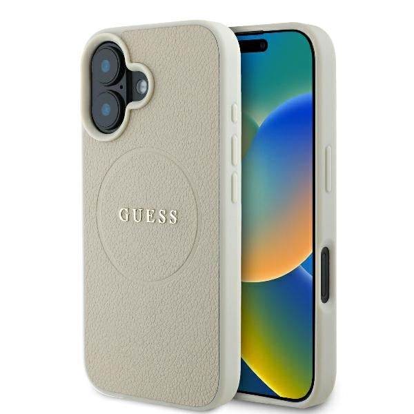 Ovitek MagSafe za Apple iPhone 16, Guess, Grained Gold Ring, Bež