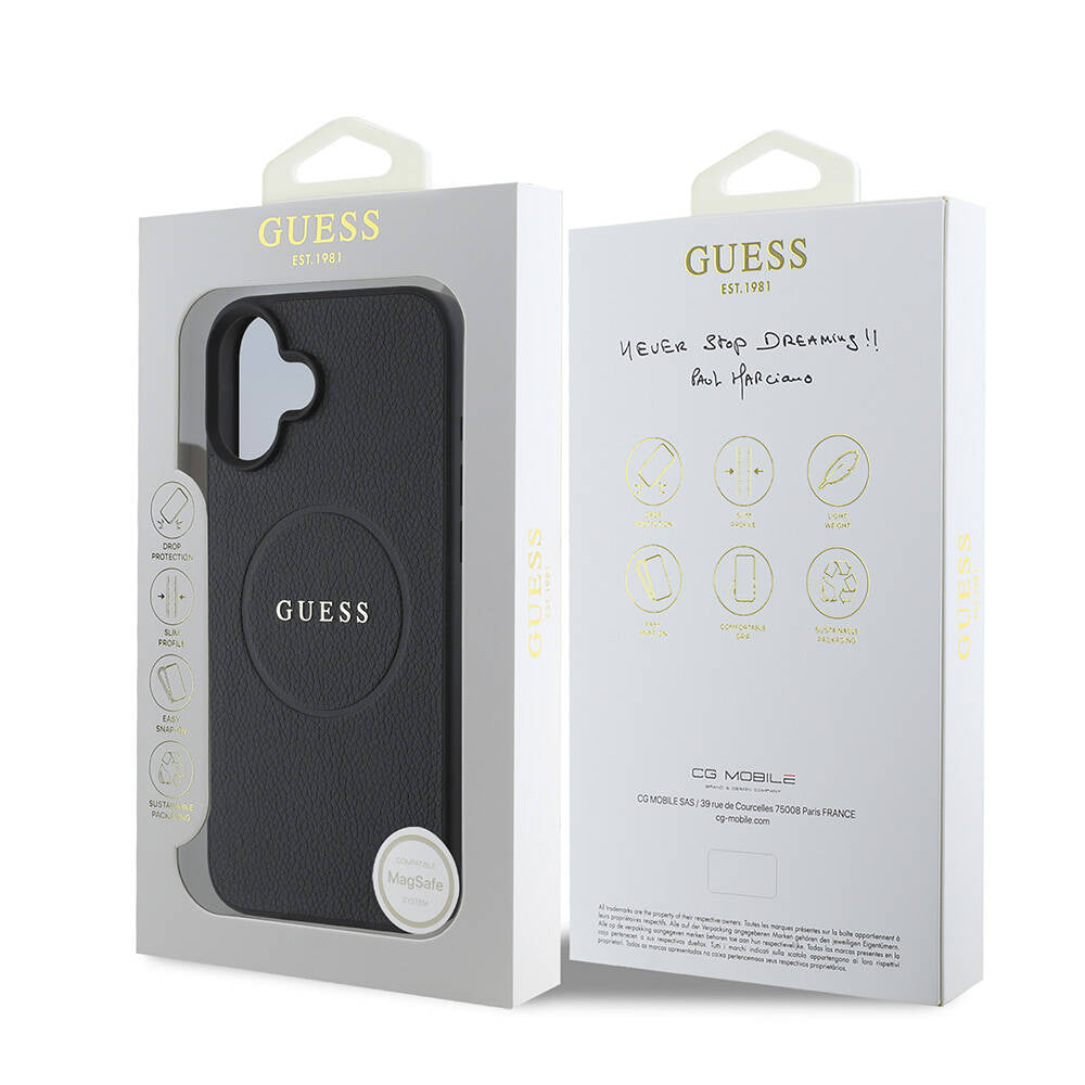 Ovitek MagSafe za Apple iPhone 16, Guess, Grained Gold Ring, Črn