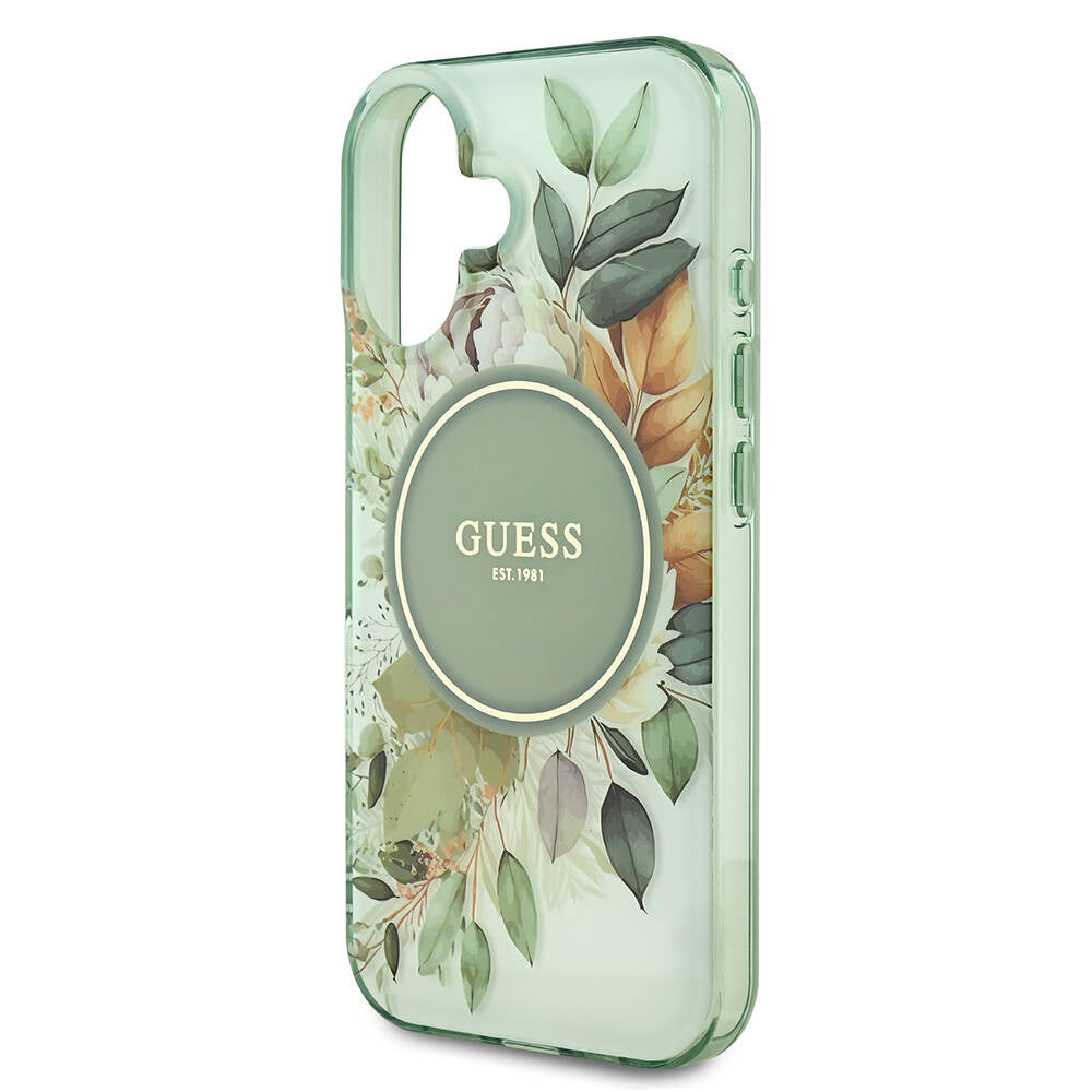 Ovitek MagSafe za Apple iPhone 16, Guess, IML Flower & Tonal Circle, zelen