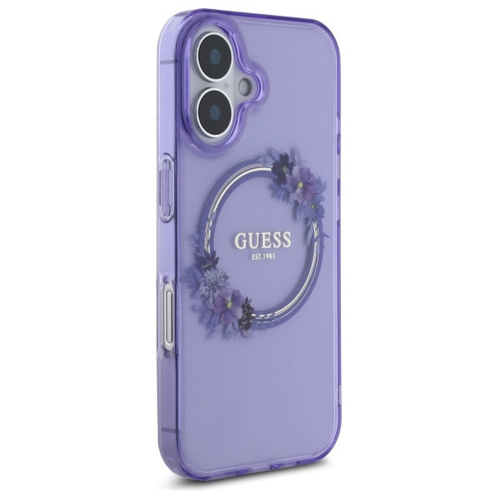 Ovitek MagSafe za Apple iPhone 16, Guess, IML Flowers Wreath, Vijolična