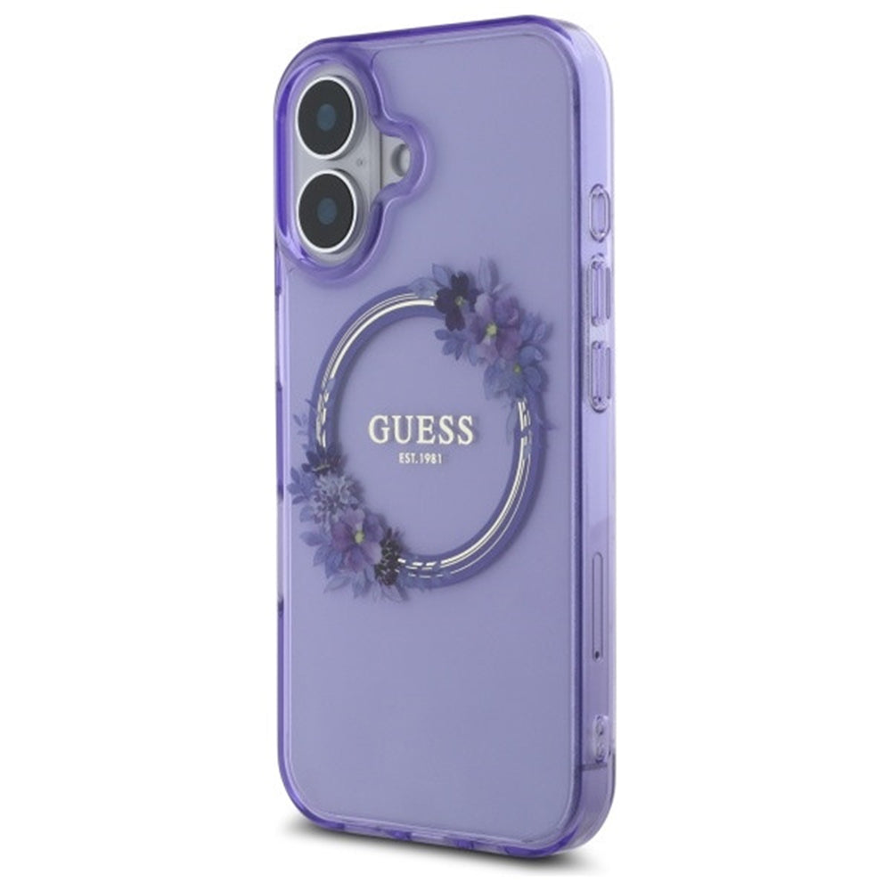 Ovitek MagSafe za Apple iPhone 16, Guess, IML Flowers Wreath, Vijolična